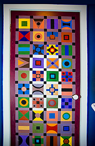 colourful geometric painting of Gus McLaren toilet door Warrandyte Australia