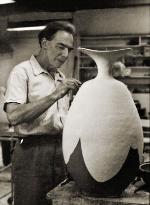 Reg Preston working on large pot in his studio in Warrandyte